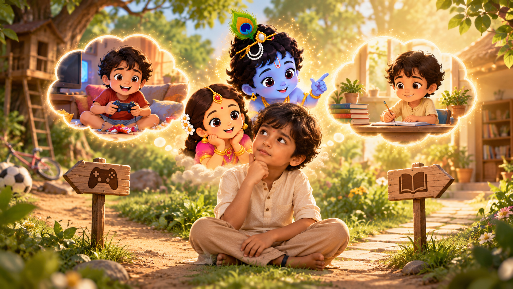 A child imagining a world of stories, games and learning