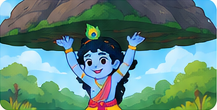 Krishna lifting Govardhan with one finger