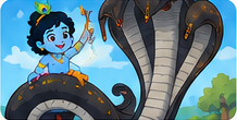 Krishna facing the many-headed serpent Kaliya