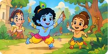 Krishna and a friend searching for a flute